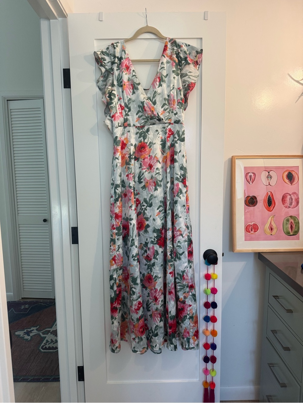 Hutch White Maxi Dress with Pink and Green Floral Print